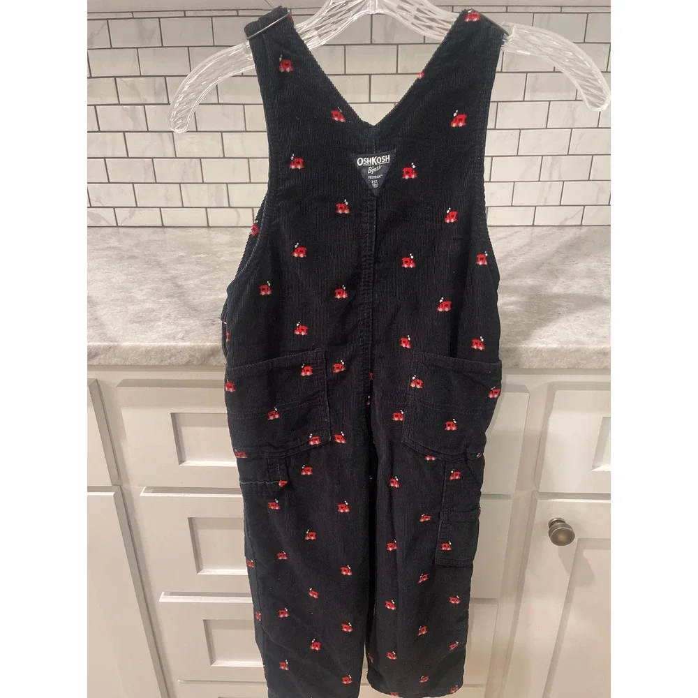 Vintage OshKosh Bgosh Overalls Kids 4T Black Corduroy Train Embroidered  Bibs